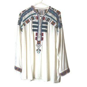 Johnny Was Womens Top Embroiderd Velvet White Multi Size S